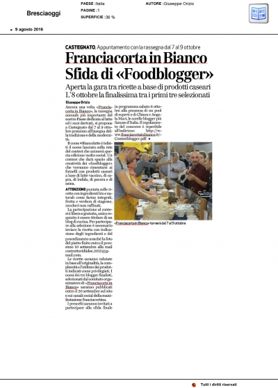 Franciacorta in Bianco sfida di &#039;Foodblogger&#039; - Bresciaoggi