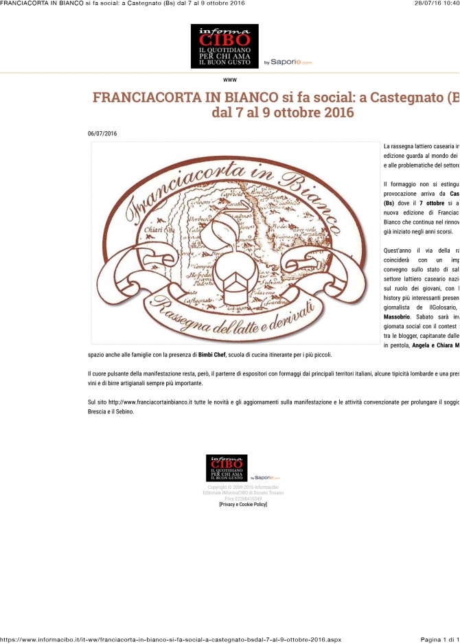 Franciacorta in Bianco si fa social: a Castegnato dal 7 al 9 ottobre - informacibo.it