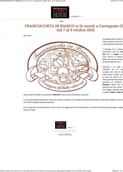 Franciacorta in Bianco si fa social: a Castegnato dal 7 al 9 ottobre - informacibo.it