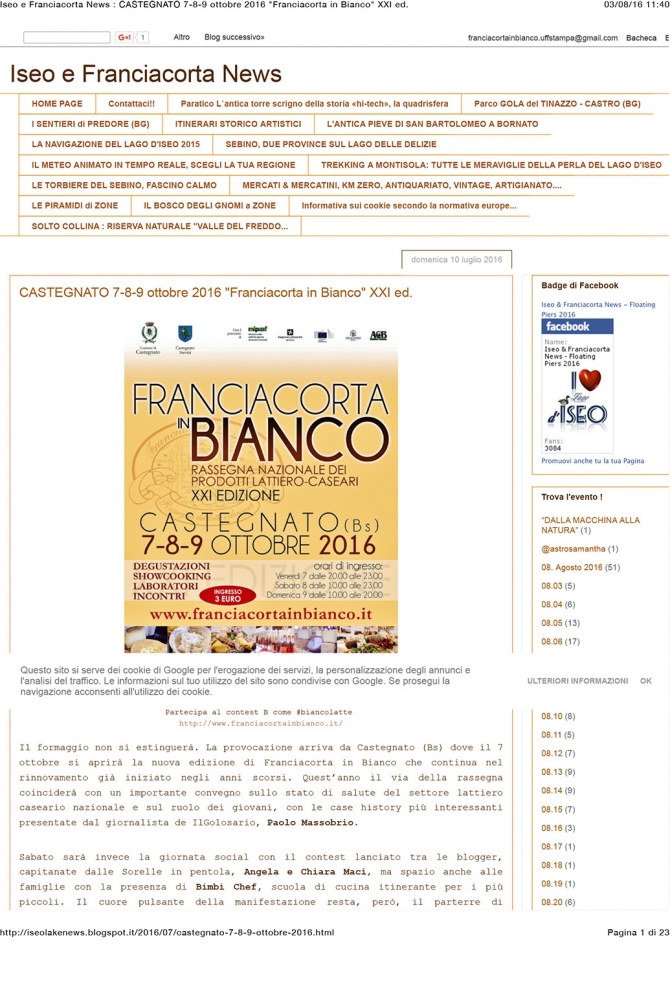 Castegnato 7-8-9 ottobre 2016: 'Franciacorta in Bianco' XXI ed. - isolakenews