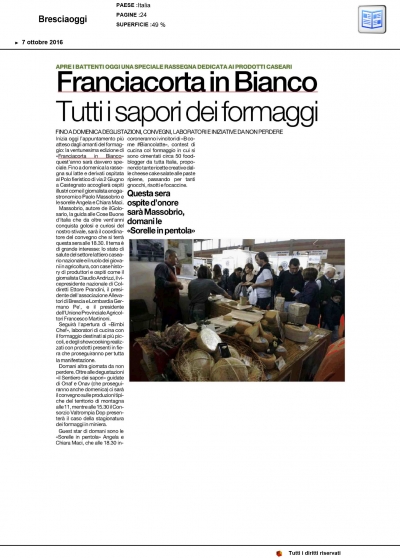 Franciacorta in Bianco. Tutti i sapori dei formaggi - Bresciaoggi