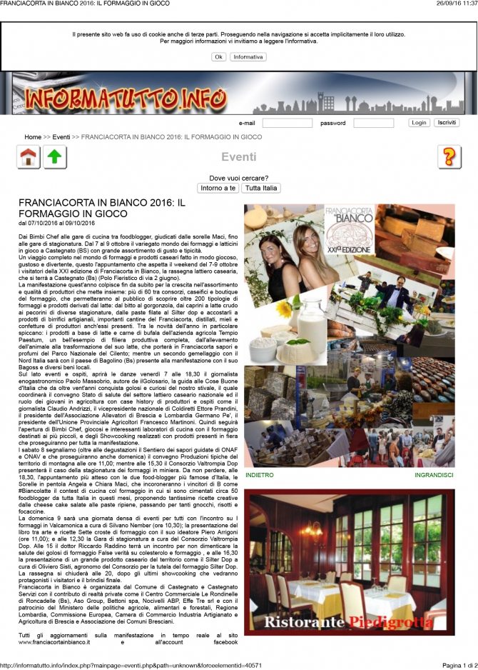 Franciacorta in Bianco 2016: il formaggio in gioco - Informatutto.info