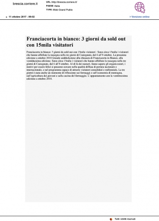Da &quot;Brescia Corriere&quot; - Franciacorta in Bianco: 3 giorni da sold out con 15mila visitatori